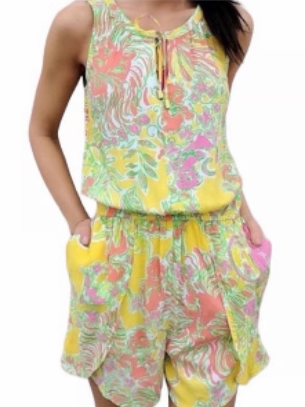 Lilly Pulitzer Target Challis Romper Happy Place Sz M Summer Resort Vacation